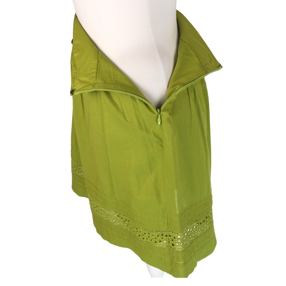 Loft Green Cotton Eyelet Delicate Gathered Layered Skater Skirt Petite size 2P - Picture 11 of 13